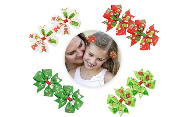  8pcs Christmas Ribbon Hair Clip,3Inch Bow Hair Pin for Baby Girls, Christmas, Birthday, Preschool Gift for Toddler Girls, Preschoolers, Kindergarten Girls