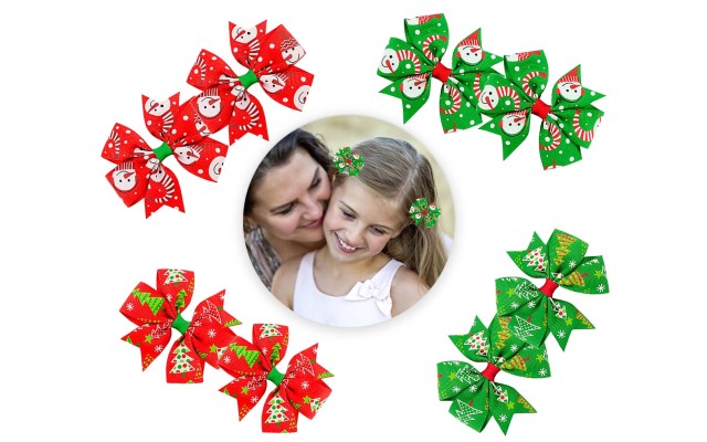  8pcs Christmas Ribbon Hair Clip,3Inch Bow Hair Pin for Baby Girls, Christmas, Birthday, Preschool Gift for Toddler Girls, Preschoolers, Kindergarten Girls