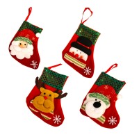 Christmas Joy, Set of 4, 3D Christmas Theme Stockings Gift & Candy Bag & Tableware Holder Ornament Animated Santa Reindeer Snowman Dog