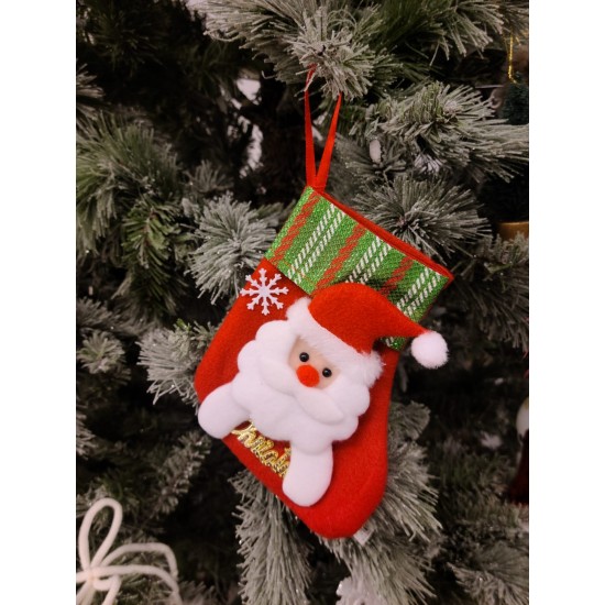 , Set of 4, 3D Christmas Theme Stockings Gift & Candy Bag & Tableware Holder Ornament Animated Santa Reindeer Snowman Dog