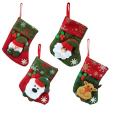 Christmas JoySet of 43D Christmas Theme Stockings Gift & Candy Bag & Tableware Holder Ornament Animated Santa Reindeer Snowman Dog