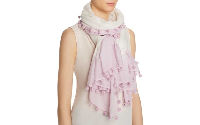  Women's Oblong Ombre Trim Scarves, White/Lilac