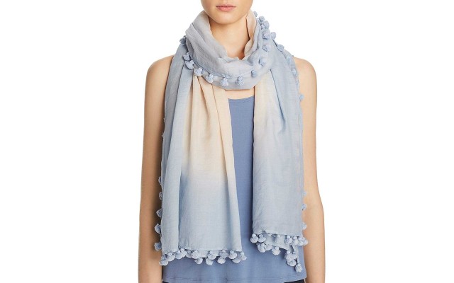  Women's Oblong Ombre Trim Scarves, Peach Sky