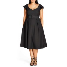 City Chic Flirty Flutter Dress (Black, 16W)