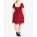  Flutter-Sleeve Fit & Flare Dress (Medıum Red, 18W Plus)