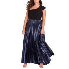City Chic Plus Rosa One-Shoulder Pleated Maxi Dress (Black/Smoke Blue, 16)