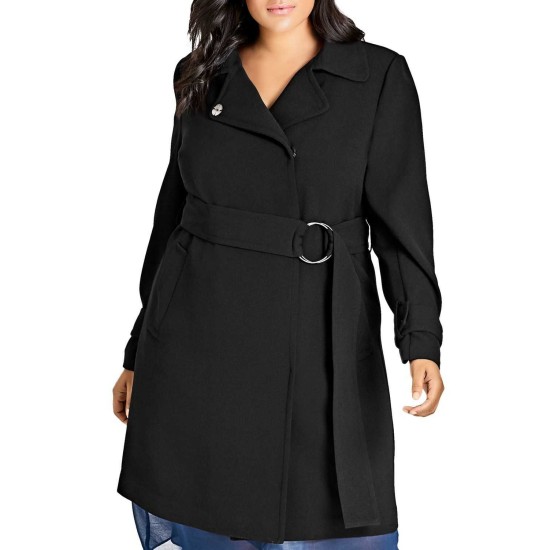  Plus Size Trendy Wrap Trench Coat (Black, XS/14)
