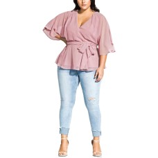 City Chic Trendy Plus Size Women’s Elegant Sheer-Sleeve Wrap Blouse Tops