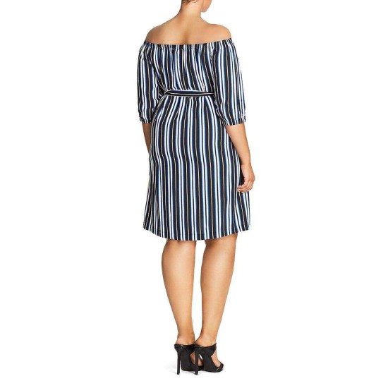  Women’s Plus Size Stripe Off-the-Shoulder Dress