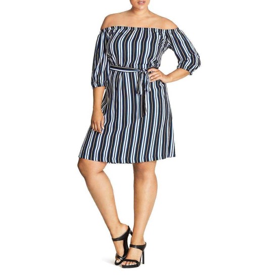  Women’s Plus Size Stripe Off-the-Shoulder Dress