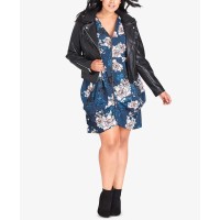 City Chic Women's Plus Size Trendy Faux-Fur-Collar Jackets, Black, 16W