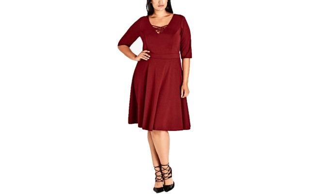  Women's Trendy Plus Cross-Neck Skater Dress