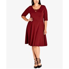 City Chic Women's Trendy Plus Cross-Neck Skater Dress