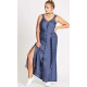  Women's Trendy Plus Denim Longline Maxi Dresses, Navy, 16W