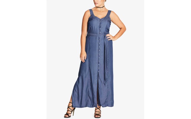  Women's Trendy Plus Denim Longline Maxi Dresses, Navy, 16W