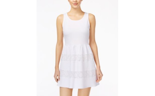 s Juniors’ Crochet-Trim Textured Fit & Flare