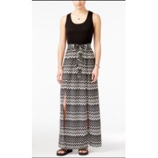 City Studios Juniors Printed Belted Maxi Dress Black White Size SMALL