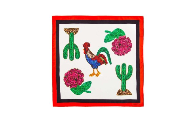  Women's Rooster Print Silk Scarves, White