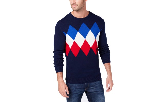  Men’s Argyle Sweater (Dark Blue, XXL)