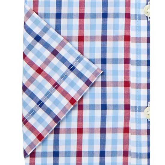 Men’s Classic/Regular Fit Wrinkle-Resistant Gingham Shirt  (Blue/Red, 17.5 S/S)