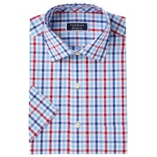 Club Room Men’s Classic/Regular Fit Wrinkle-Resistant Gingham Shirt  (Blue/Red, 17.5 S/S)