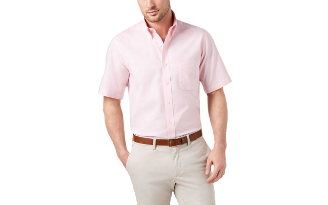  Men’s Classic/Regular Fit Wrinkle-Resistant Oxford Dress Shirt (Pink, 18 S/S