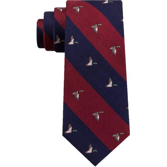  Men’s Duck Bar Stripe Silk Tie (Red)