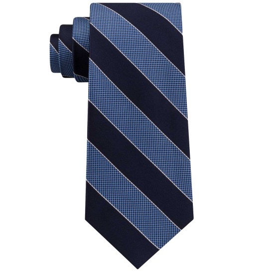  Men’s Framed Bar Stripe Silk Tie (Navy)