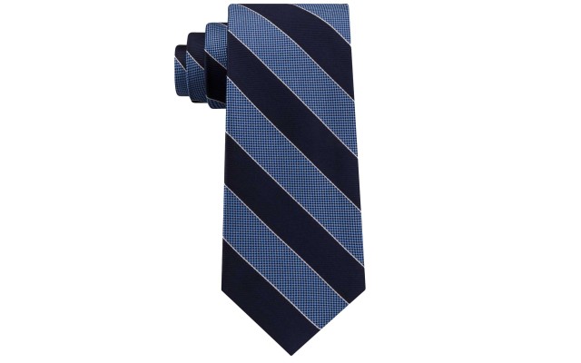  Men’s Framed Bar Stripe Silk Tie (Navy)