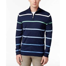 Club Room Mens Medium Striped 1/2 Zip Silk Sweater (Blue, M)