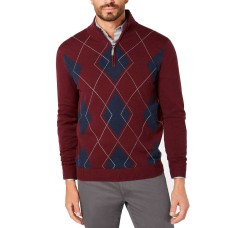 Club Room Men’s Quarter-Zip Argyle Sweater (Red, S)