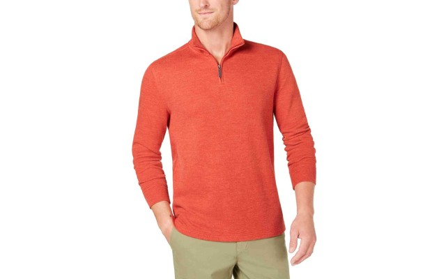  Men’s Quarter-Zip Pullover Sweater (Orange, XXL)