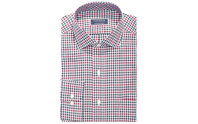  Mens Regular-Fit Performance Dress Shirt (Plaid Red, 18X34-35)