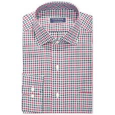 Club Room Men’s Slim-Fit Stretch Small Twill Multi Gingham Dress Shirt (Red/White, 17.5X32-33)