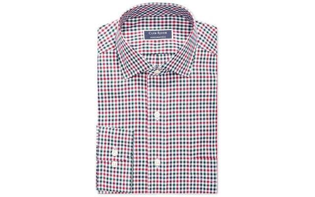  Men’s Slim-Fit Stretch Small Twill Multi Gingham Dress Shirt (Red/White, 17.5X32-33)