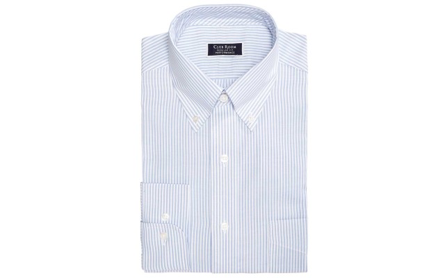  Men’s Slim-Fit University Stripe Performance Dress Shirt (Blue/White, 16X32-33)