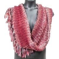 Collection 18 Ladies Infinity Scarf Fringe Metallic Rust (One Size, Dark Red)