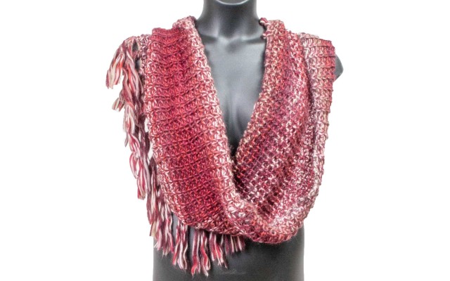  Ladies Infinity Scarf Fringe Metallic Rust (One Size, Dark Red)