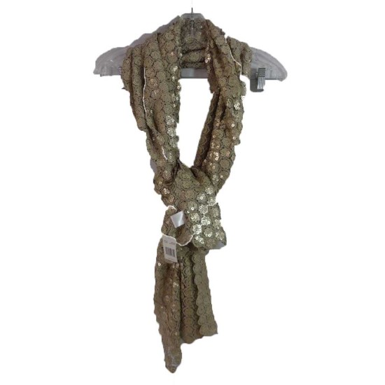 Women’s Beige Champagne Floral Sequin Neck Wrap Scarf NWT
