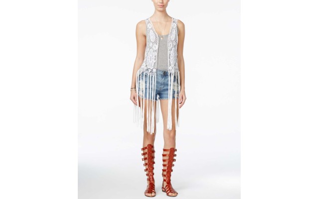  Lace Vest with Jersey Fringe White ONE SIZE