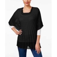 Collection XIIX Solid Pleated Tunic Poncho Eternal Night Black