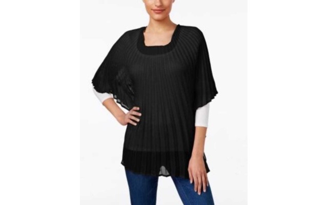 Collection XIIX Solid Pleated Tunic Poncho Eternal Night Black