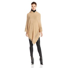 Collection XIIX Women’s Ladder Stitch Hooded Poncho, Sepia Sand, One Size