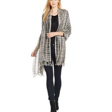 Collection XIIX Women’s Lurex Woven Folk Wrap Scarf Pebble Beach Black / Multi