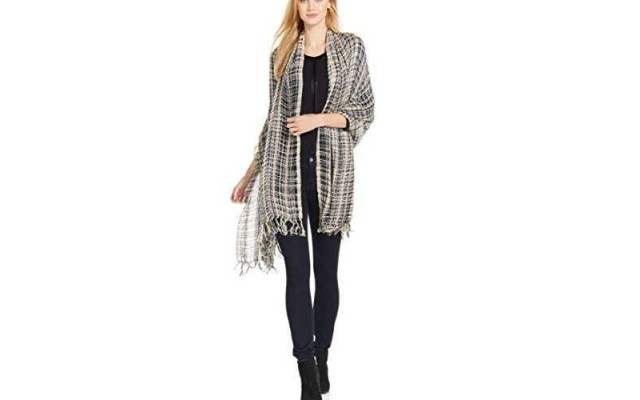  Women’s Lurex Woven Folk Wrap Scarf Pebble Beach Black / Multi
