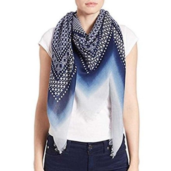 Collection XIIX Women’s Patterned Fringe Scarf Provence Blue One Size