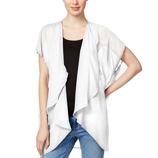  Women’s Solid Cap Sleeve Kimono,White,One Size