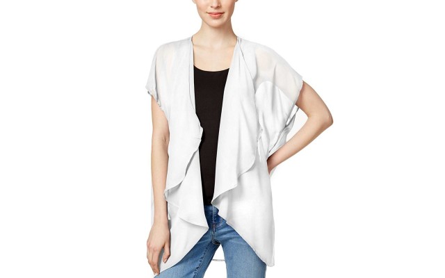  Women’s Solid Cap Sleeve Kimono,White,One Size