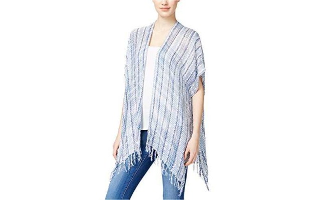  Women’s Striped Confetti Poncho, Denim Blue (One Size)