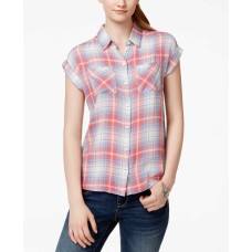 Confess Juniors’ Plaid Short-Sleeve Shirt, Size SMALL